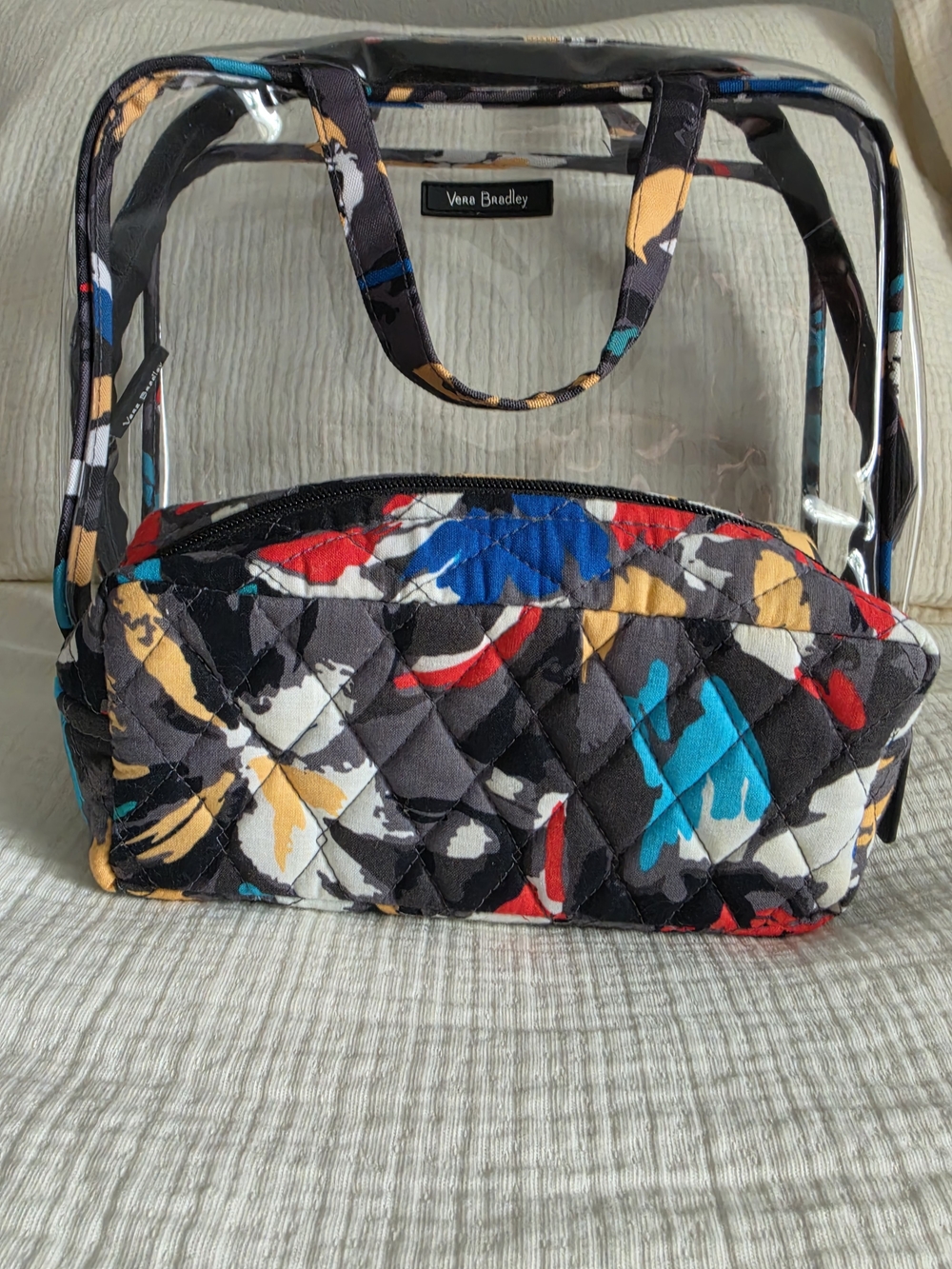 Vera Bradley Clear Tote with Quilted Multicolor Cosmetic Pouch